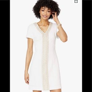 Lilly Pulitzer Arie Resort White Jacquard Print Gold Embroidery Shift 10